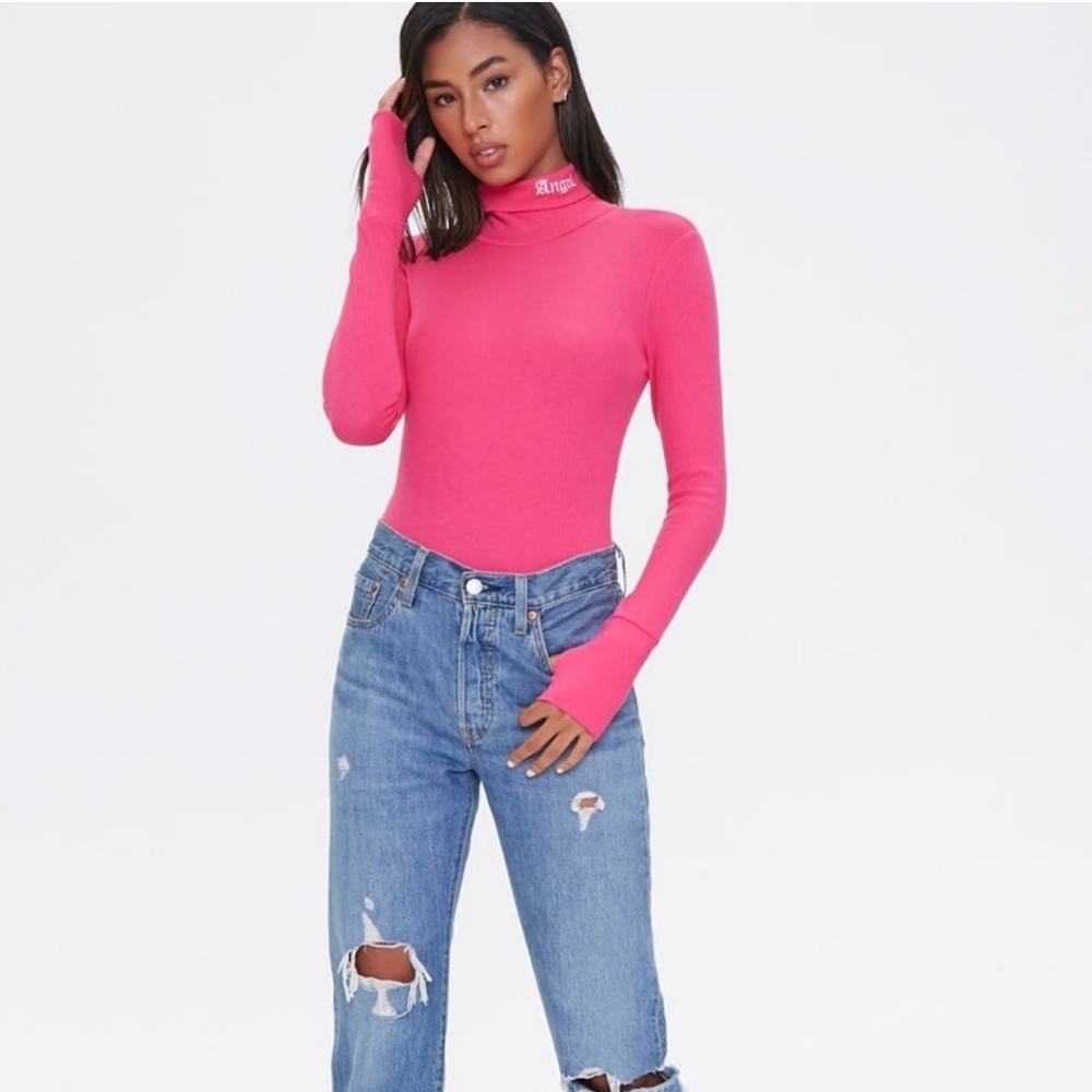 F21 Pink ribbed bodysuit